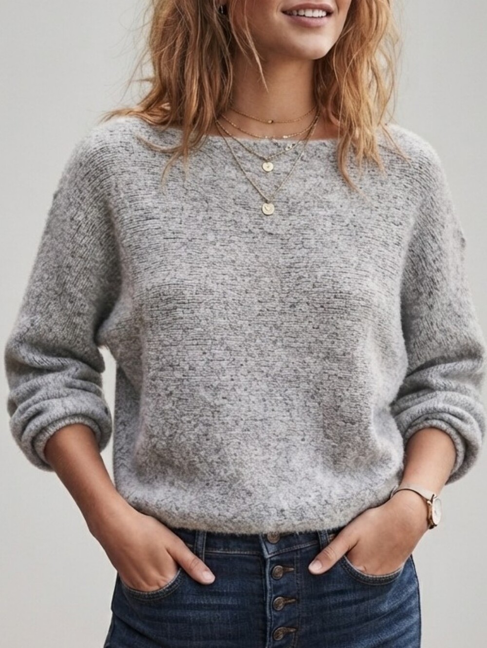 Abercrombie & Fitch Cotton Sweater Heathered Grey Sz S-M Comfy Boxy Oversized